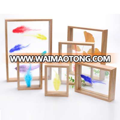 Natural Wood Finished Decorative Double Sided Glass Float Frame